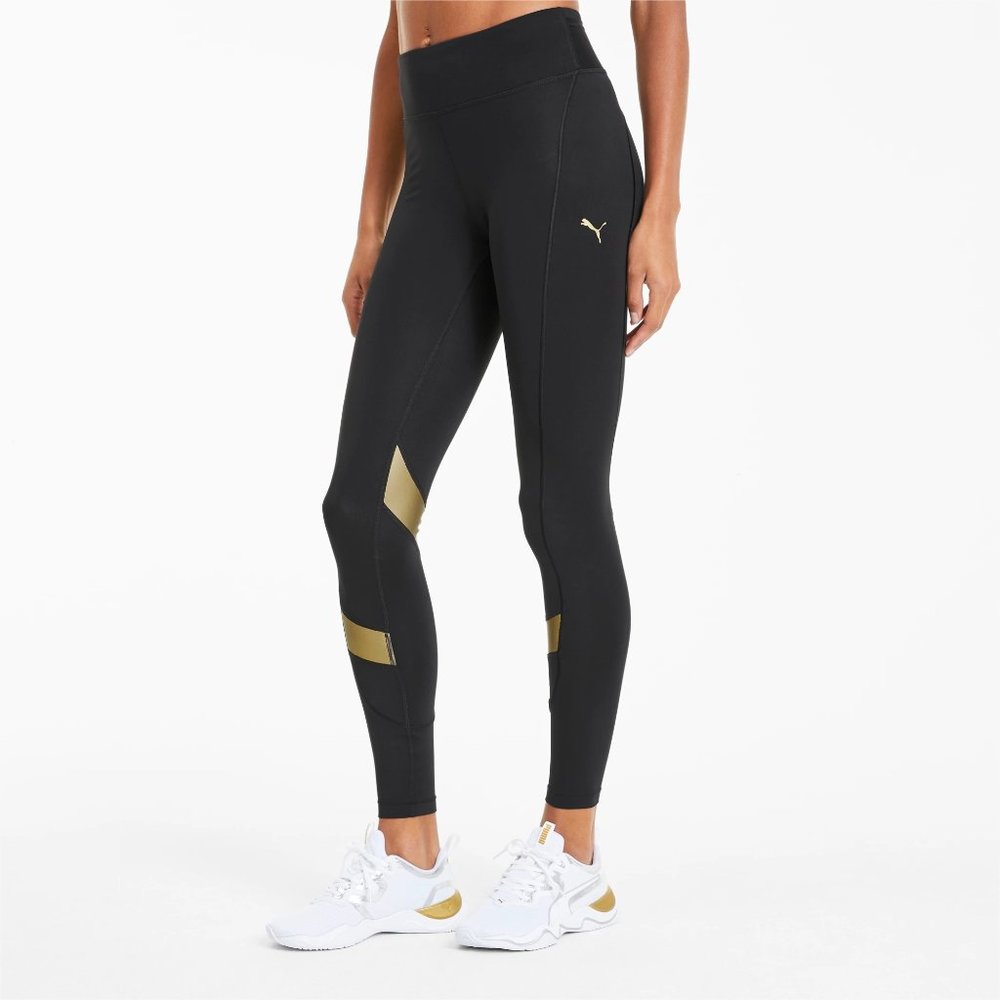 NWT Puma black & gold training slim tight fit high waist leggings, M - Picture 2 of 7